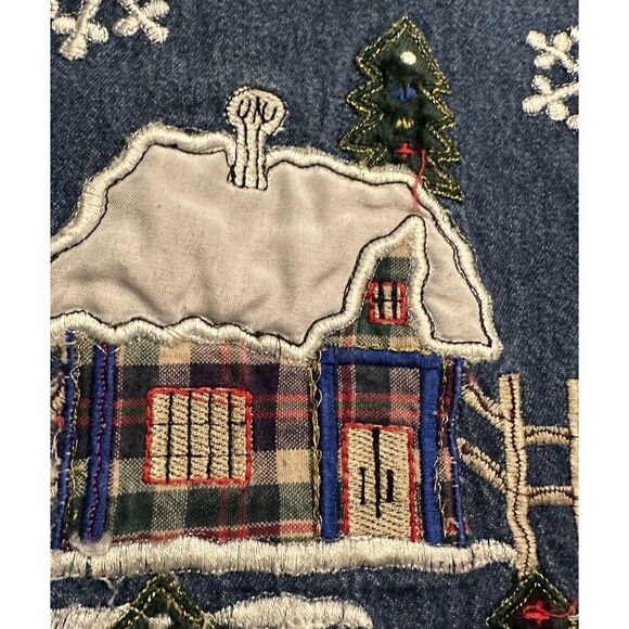 Vintage Ugly Christmas Denim Women’s Shirt Plus Santa Snow Fun Size 1X Fast Ship - Picture 5 of 9